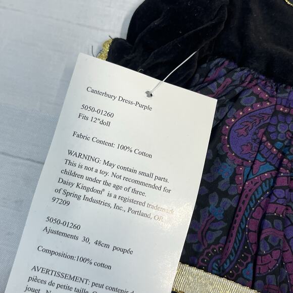 Daisy Kingdom 12" Doll Dress Dress w/ Hat Purple Paisley Black Velvet Vintage - Picture 4 of 5